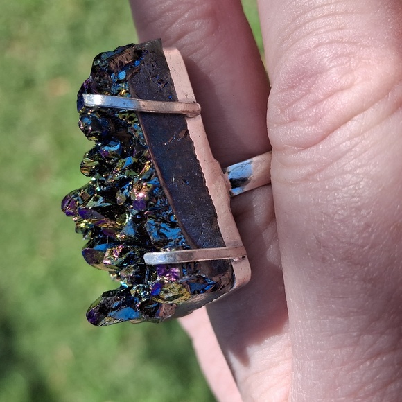 New Titanium Druzy 925 Silver Ring. - Picture 1 of 12